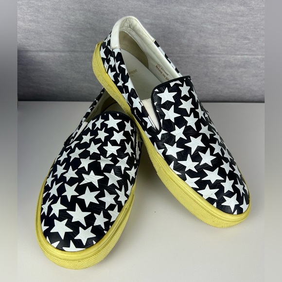SAINT LAURENT Paris Star Print Slip On Sneakers Yellow Sole Mens Shoes 9.5 - Picture 1 of 11